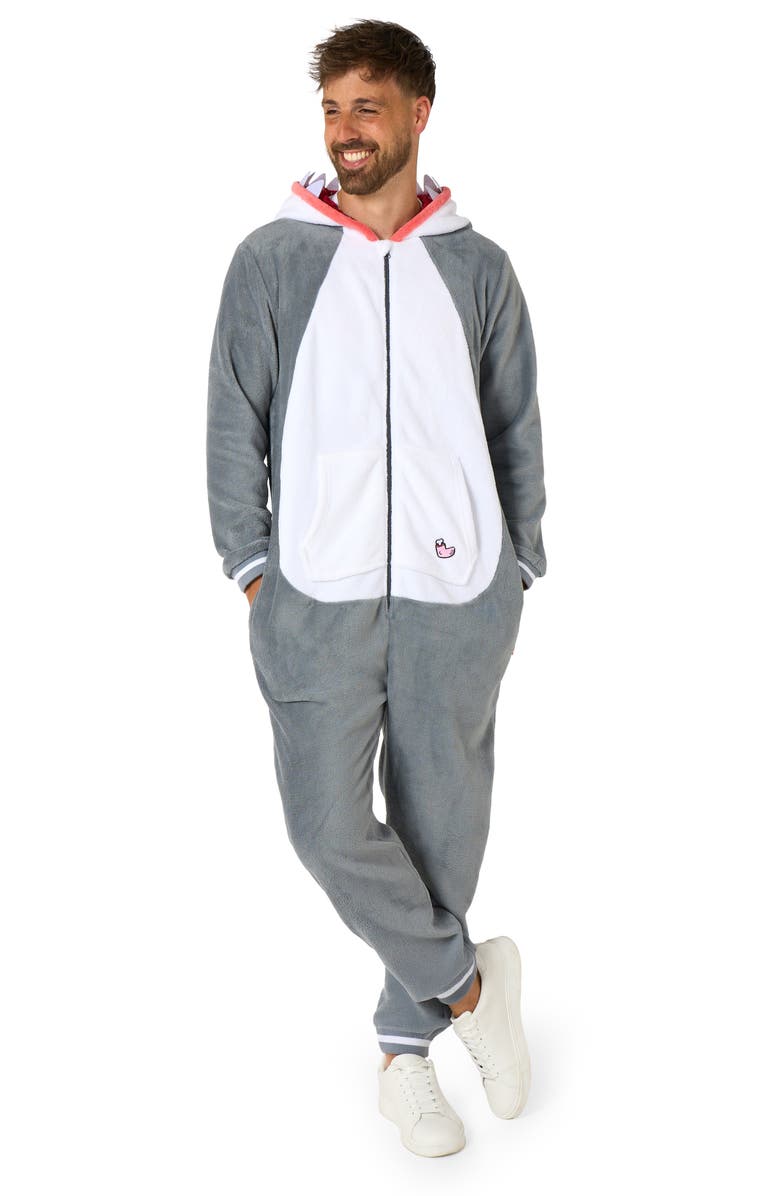 OppoSuits Shark Hooded Fleece Costume Jumpsuit, Alternate, color, Grey