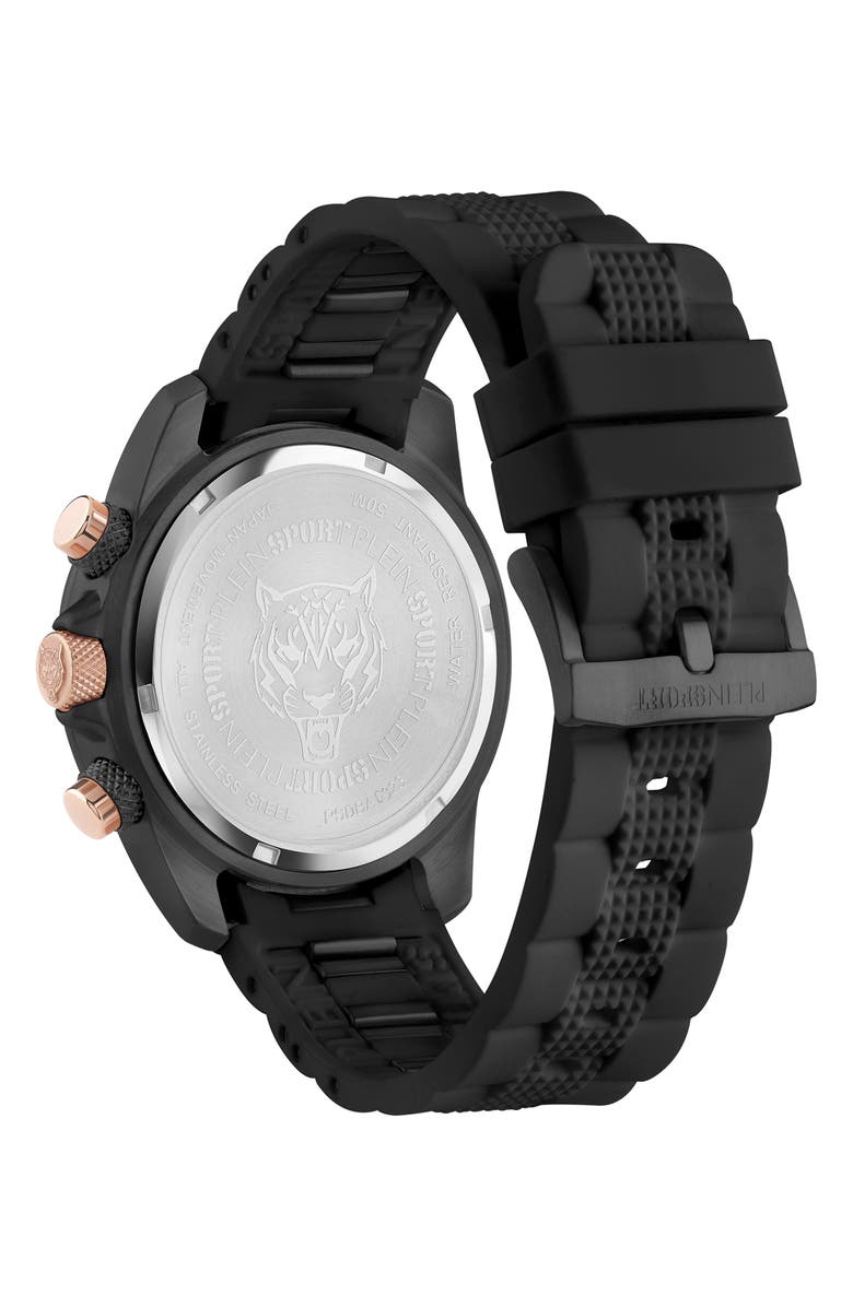 PLEIN SPORT Hurricane Silicone Strap Watch, 44mm, Alternate, color, Black Black