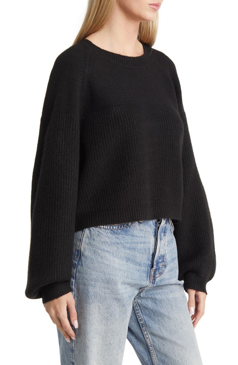 Topshop Mixed Stitch Balloon Sleeve Crop Sweater, Alternate, color,