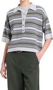 TWP Stripe Half Placket Stretch Wool Polo Sweater