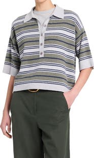 TWP Stripe Half Placket Stretch Wool Polo Sweater