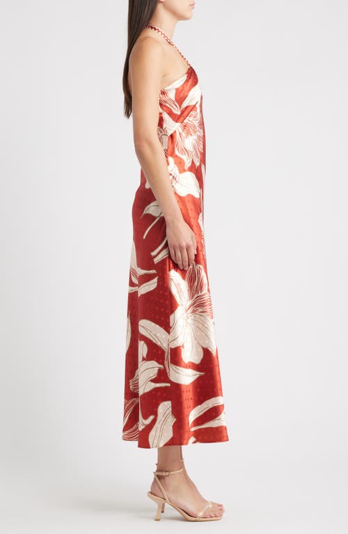 Ciebon Runie Floral Satin Halter Dress In Red