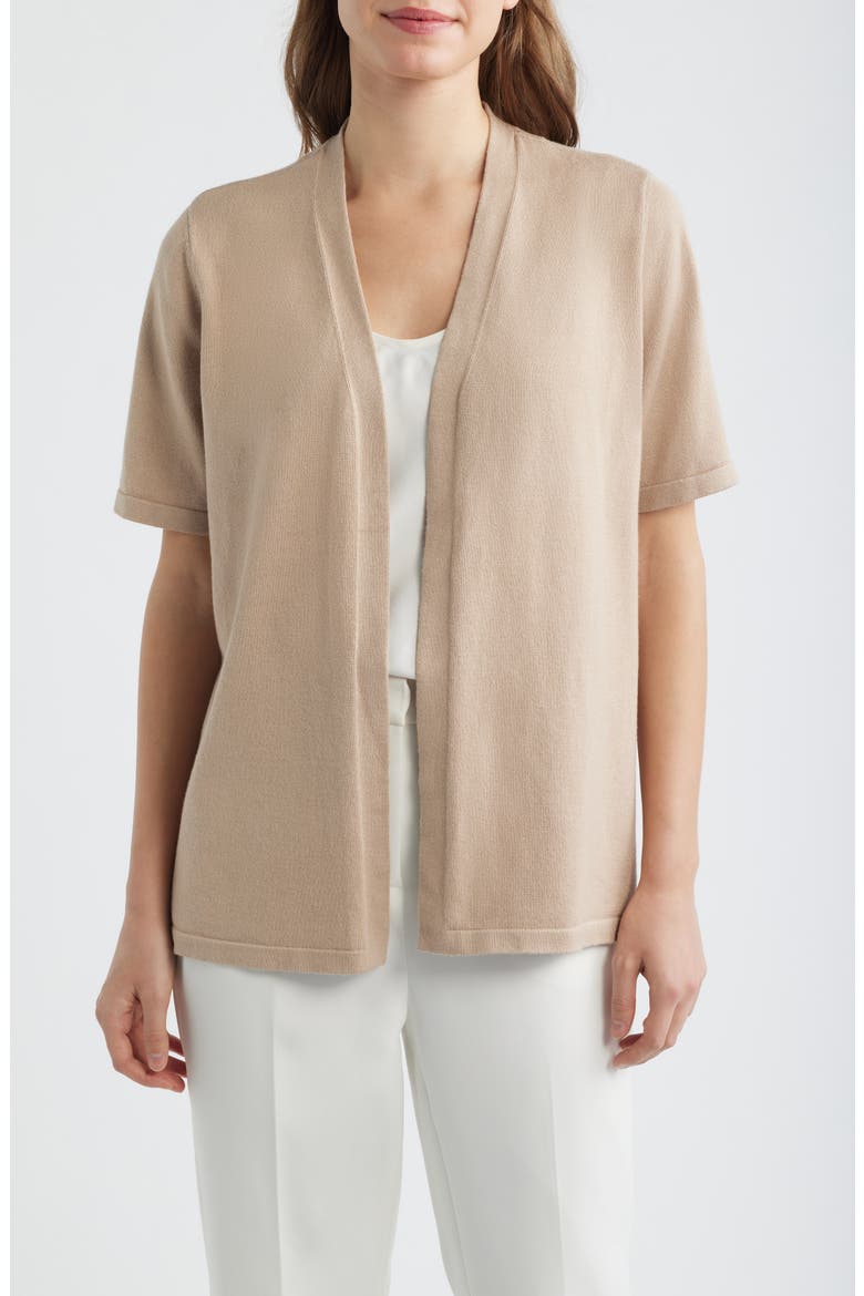 Newport Open Front Elbow Sleeve Cardigan, Main, color, LATTE