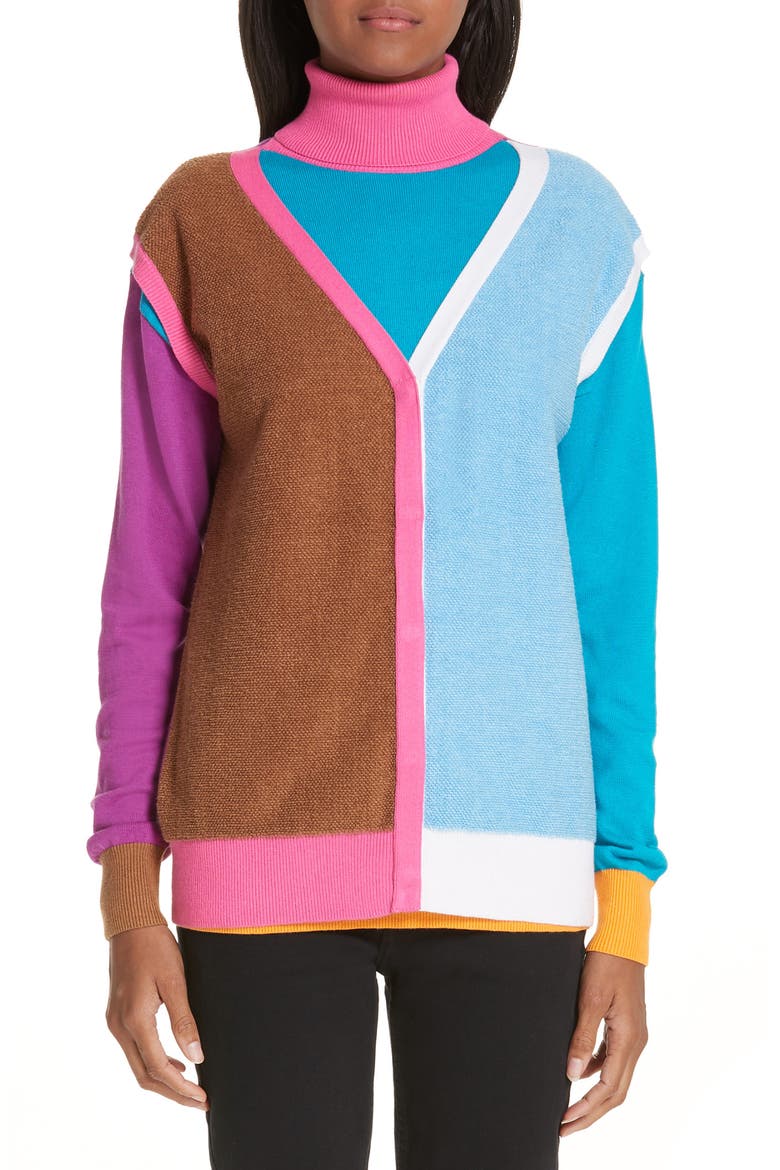 Layered Cotton & Cashmere Sweater, Main, color, PINK/BLUE/SAND COMBO