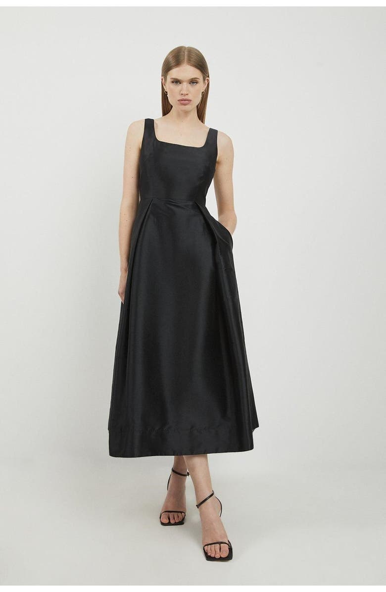 Karen Millen Taffeta Full Skirt Tailored Midi Dress, Main, color, Black