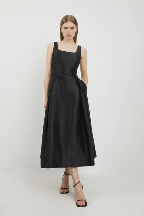 Taffeta Full Skirt Tailored Midi Dress