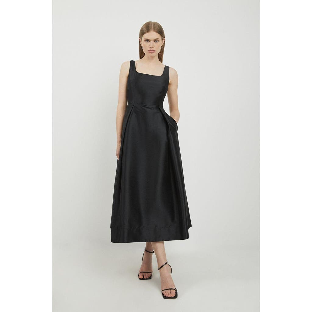 Karen Millen Taffeta Full Skirt Tailored Midi Dress in Black at Nordstrom, Size 4