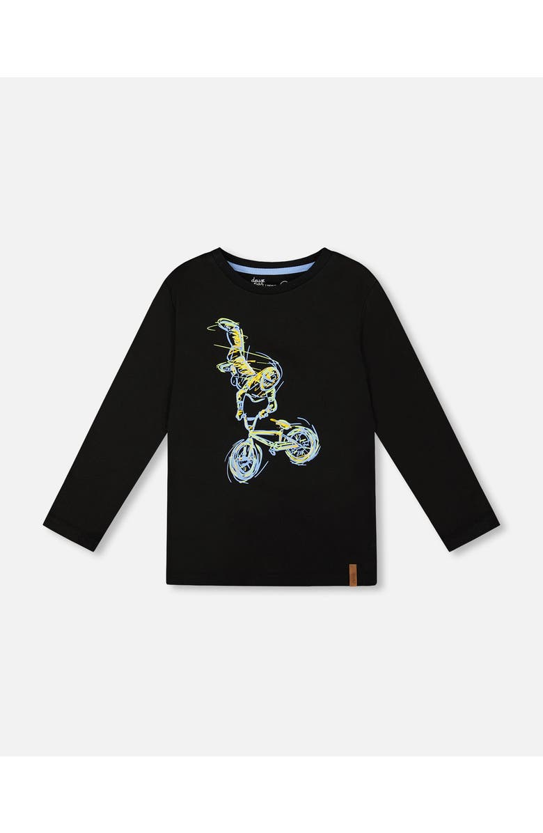 Deux par Deux Long Sleeve Cotton Jersey Tee Shirt, Main, color, Black