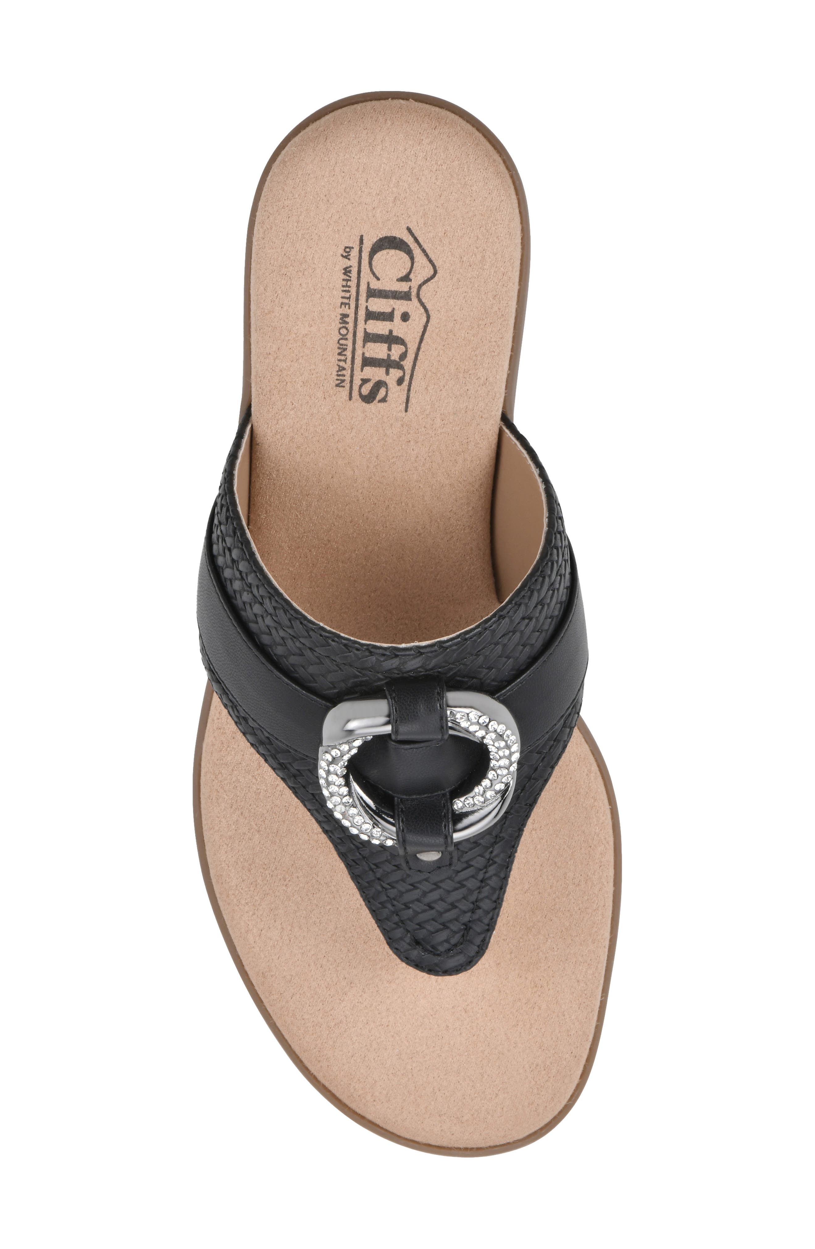 CLIFFS BY WHITE MOUNTAIN Benedict Wedge Thong Sandal, Alternate, color, Black/ Woven