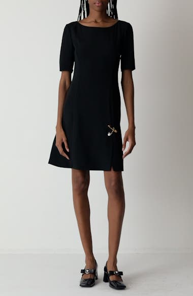 オールインワン・サロペット Versace Opaque Satin Flared Mini Dress With Brooch VERSACE Opaque Satin Flared Mini Dress With Brooch | italist