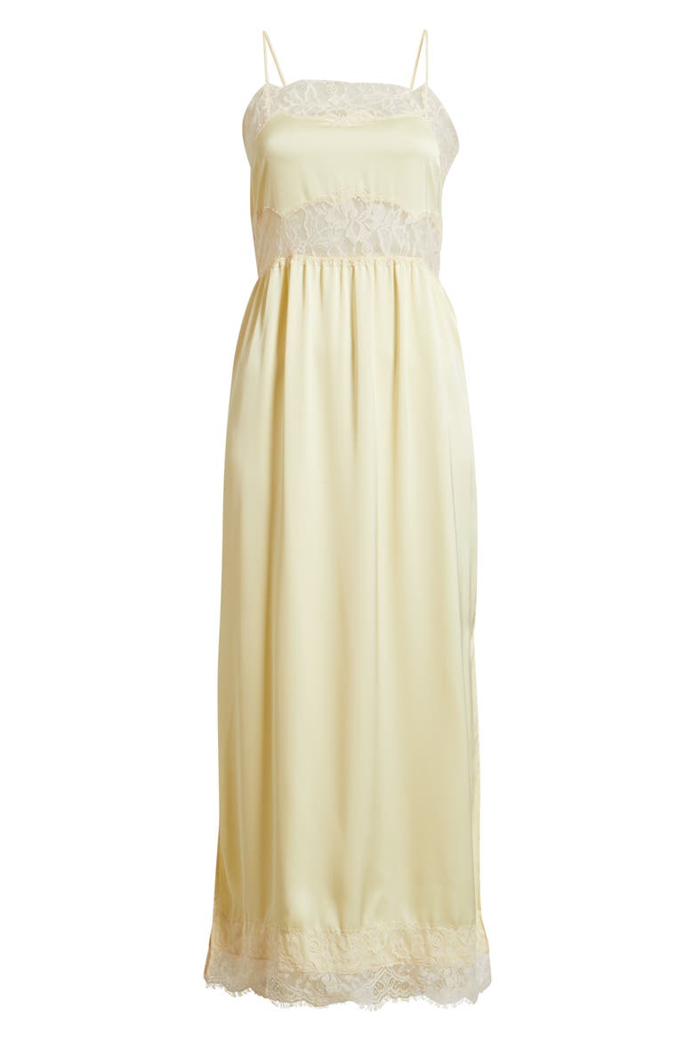 frame lace inset midi dress FRAME Gathered Seam Lace-Inset Linen Midi Dress