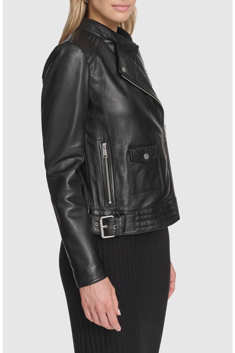 Frankie Leather Moto Jacket, Alternate, color, BLACK