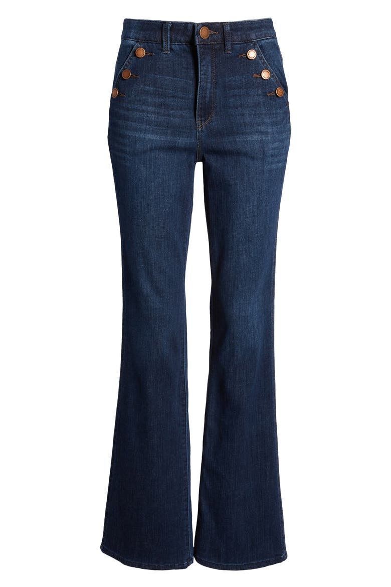 Button Trim Flare Jeans, Alternate, color, INDIGO