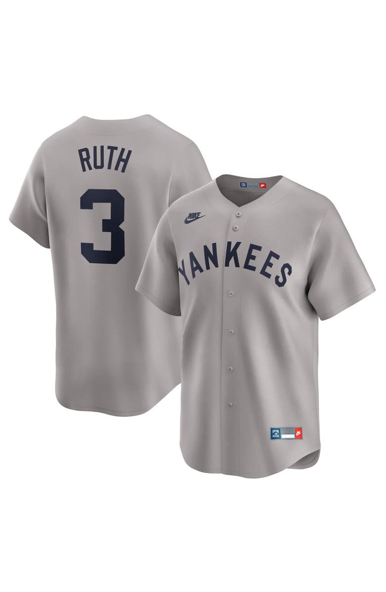 Nike Men's Nike Babe Ruth Gray New York Yankees Throwback Cooperstown Collection Limited Jersey, Main, color, Gray