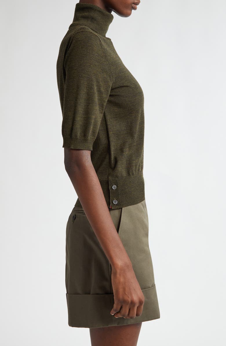 Thom Browne Relaxed Fit 4-Bar Short Sleeve Virgin Wool Blend Turtleneck Sweater, Alternate, color,