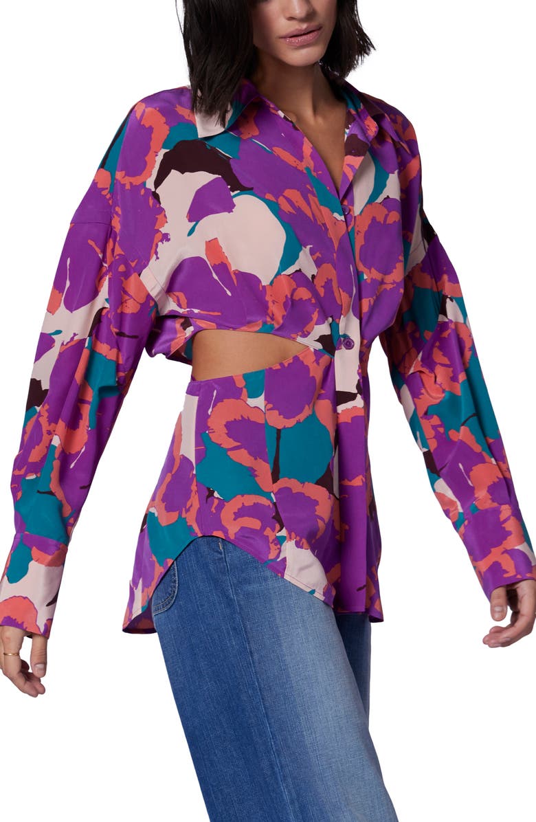 Equipment Alya Cutout Silk Button-Up Shirt, Alternate, color, 