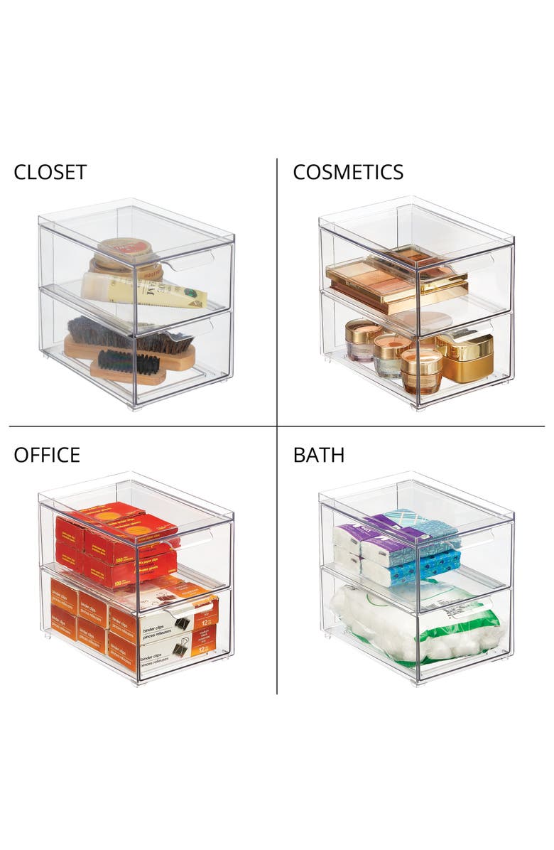 mDesign 2-Drawer Stackable Organizer for Kitchen or Pantry - Set of 4 - Clear, Alternate, color, Clear