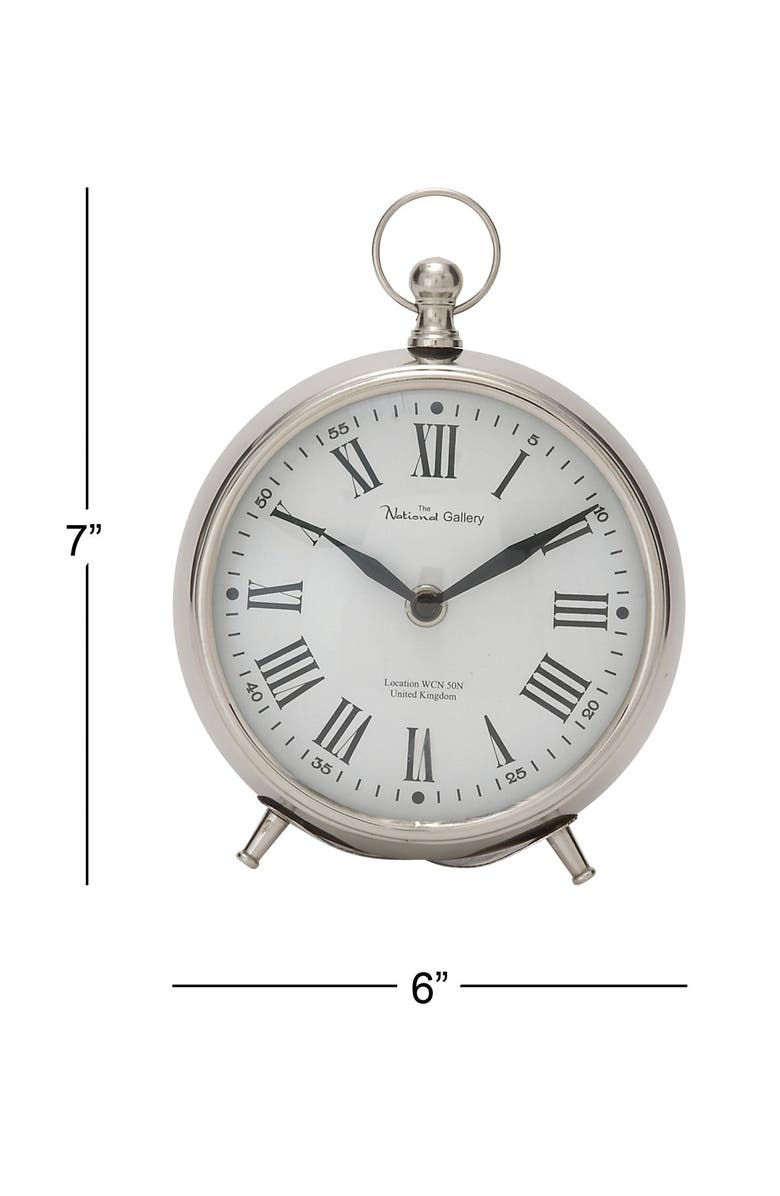 WILLOW ROW Round Silver Stainless-Steel Table Clock - 6" x 7", Alternate, color, 