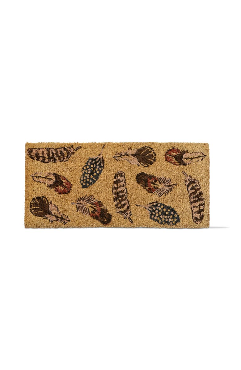 tag Floating On The Wind Feather Print Coir Door Mat Brown, Main, color, Multicolored