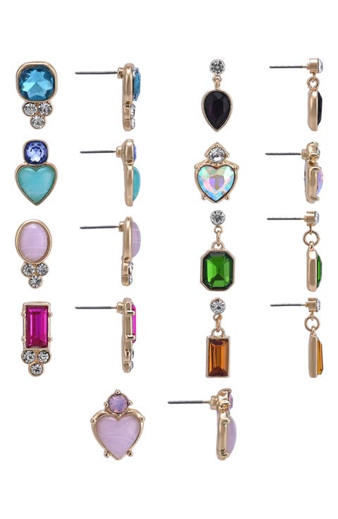 Set of 9 Heart Studs and Drop Earrings