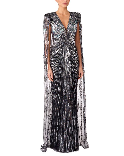 Jenny Packham Gold Rush Cape-effect Embellished Tulle Gown In Black