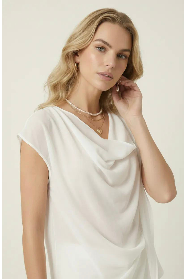 Draped Cowl Neck Top with Asymmetrical Overlay Detail, Alternate, color, Ivory