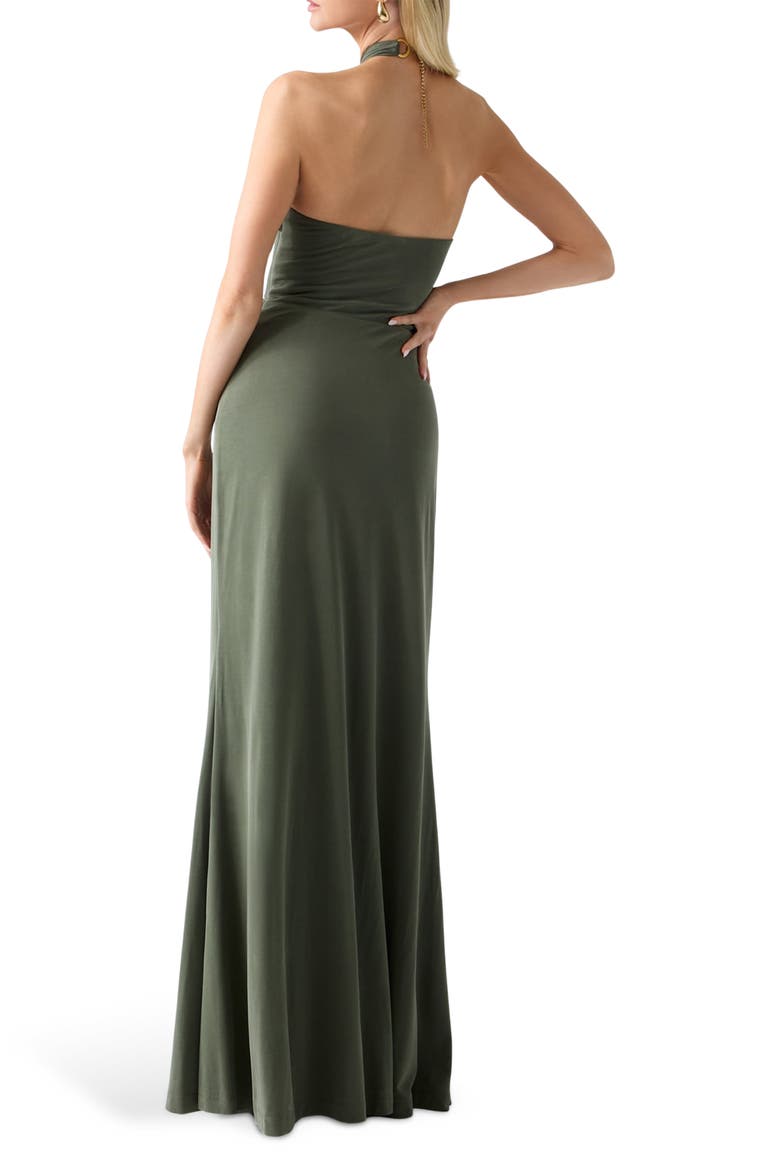 Soraya Halter Maxi Cocktail Dress, Alternate, color, DARK OLIVE