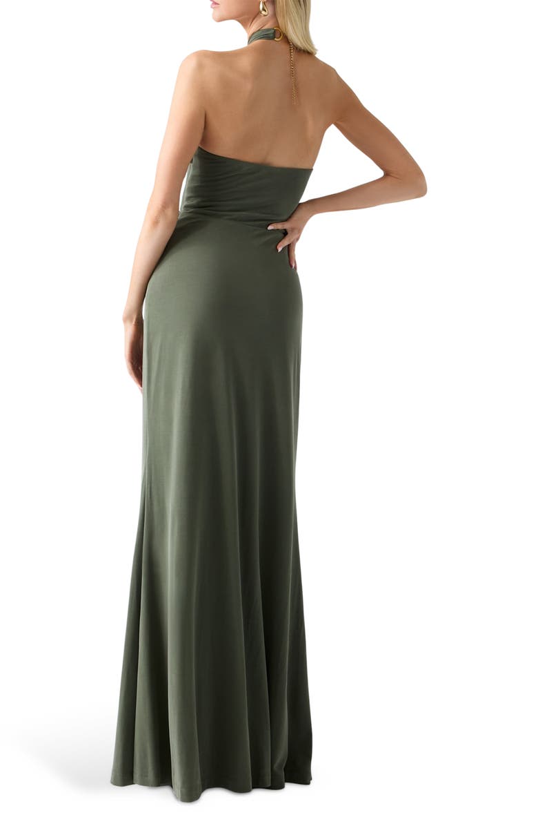 Marciano Soraya Halter Maxi Cocktail Dress, Alternate, color, Dark Olive