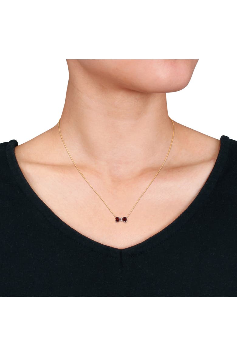 Gemstone & Diamond Bow Necklace 10K, Alternate, color, Garnet/Gold