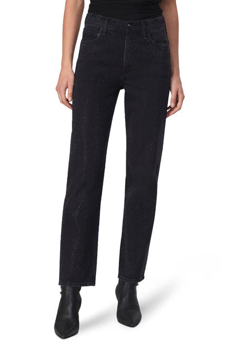 Harlow Rhinestone Mid Rise Ankle Straight Leg Jeans