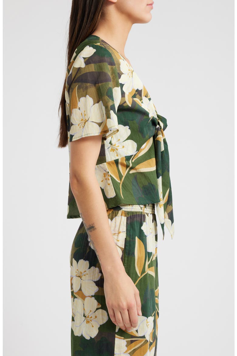 Tia Floral Tie Front Cotton Top, Alternate, color, PLUMERIAS