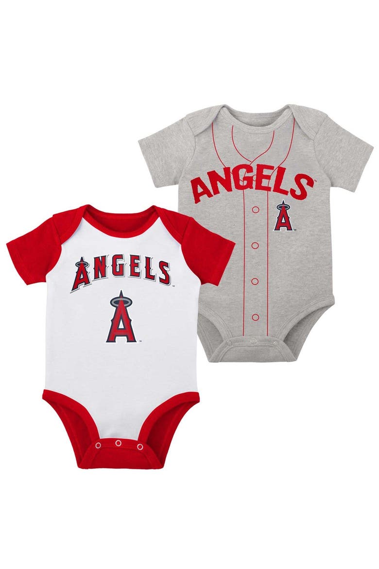 Infant White/Heather Gray Los Angeles Angels Two-Pack Little Slugger Bodysuit Set, Main, color, White