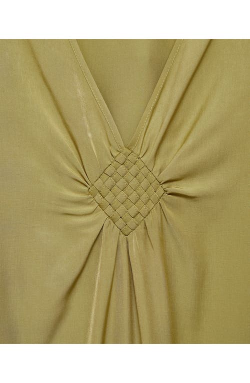 Mango Flared-sleeve Satin Dress Olive Green In Olive Green