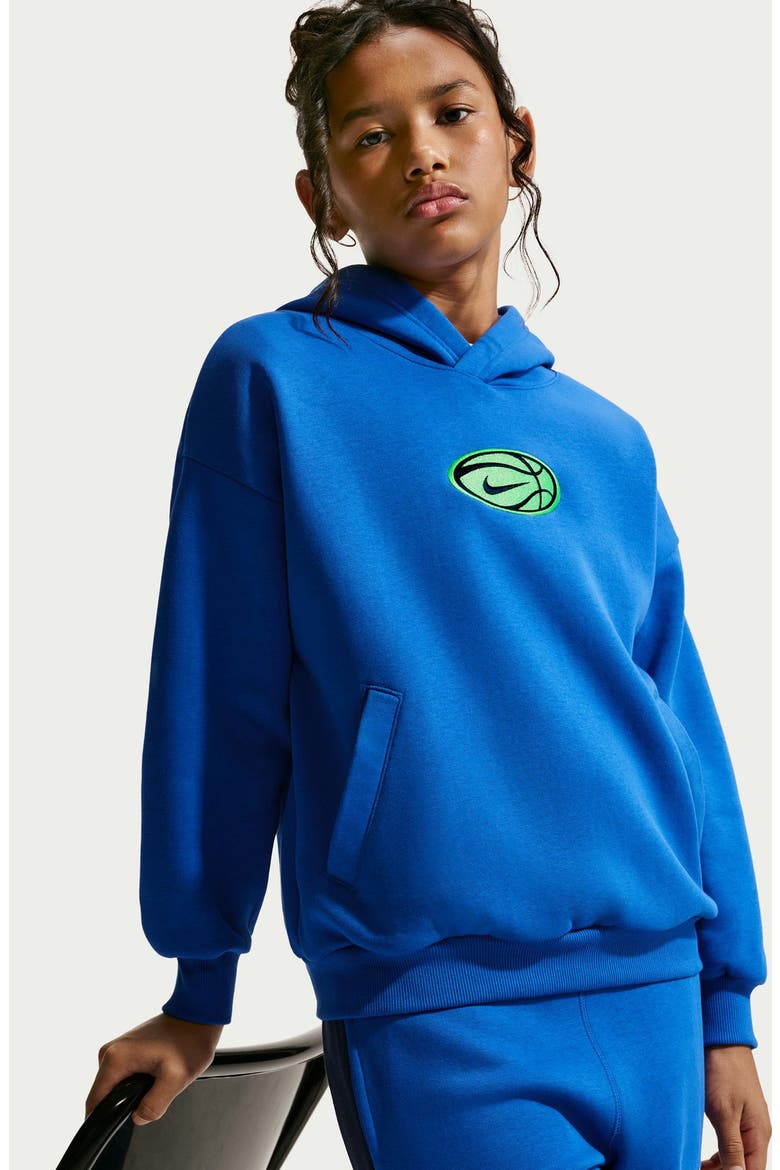 Kids' Nike Dri-FIT Graphic Hoodie, Alternate, color, GAME ROYAL/ ILLUSION GREEN