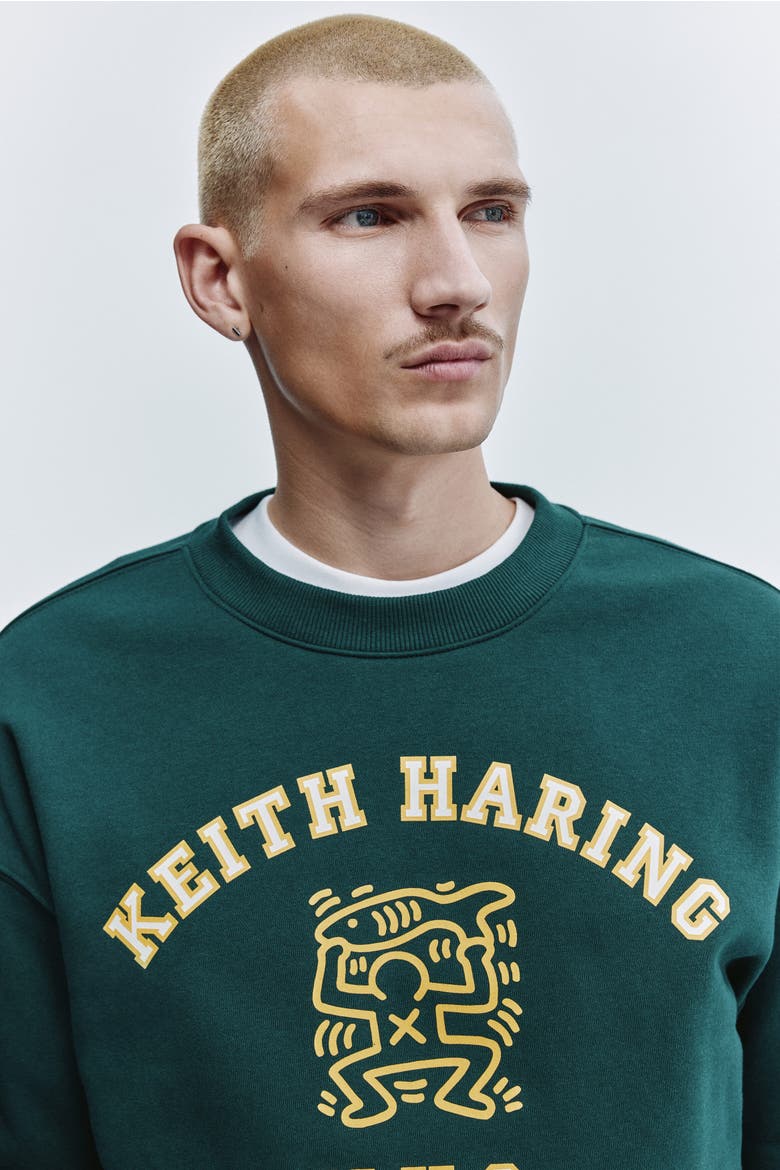 Oversized Fit Printed Sweatshirt, Alternate, color, Green/Keith Haring