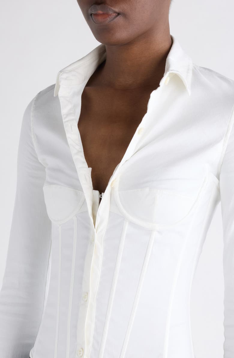 Balenciaga Corseted Stretch Poplin Button-Up Shirt, Alternate, color, 9000 White
