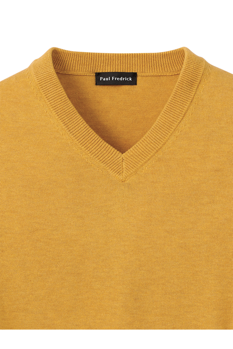 Supima Cotton V-neck Sweater, Alternate, color, Mustard