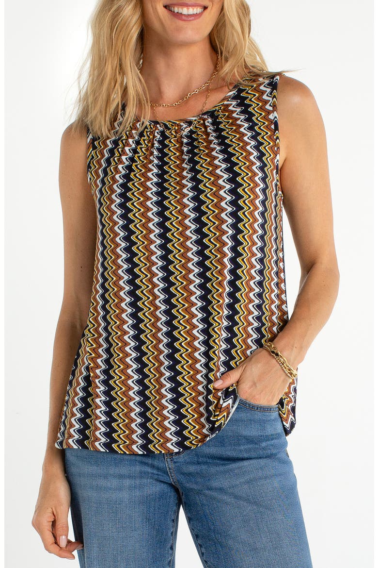 Sleeveless Keyhole Knit Top, Main, color, BLACK/ NAVY/ GOLD STRIPE