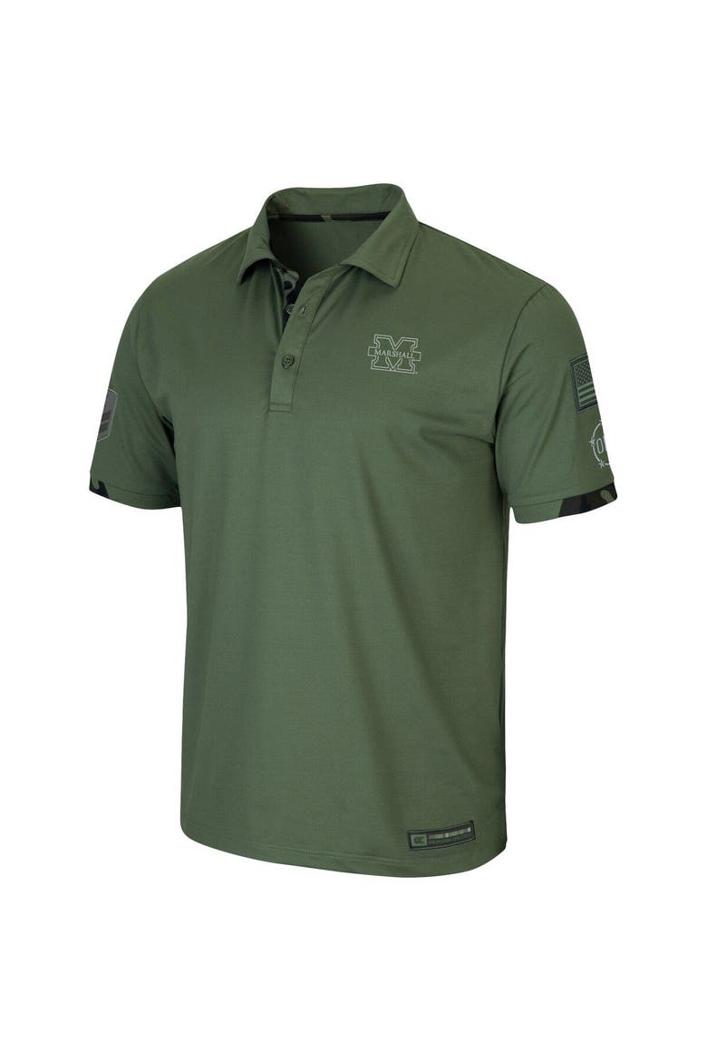 Men's Colosseum Olive Marshall Thundering Herd OHT Military Appreciation Echo Polo, Alternate, color, Olive