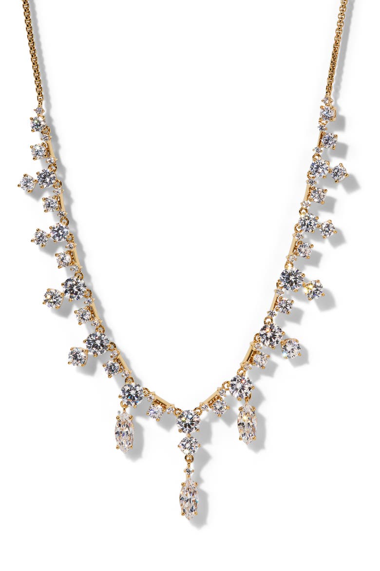 Everleigh Cubic Zirconia Frontal Necklace, Main, color, GOLD