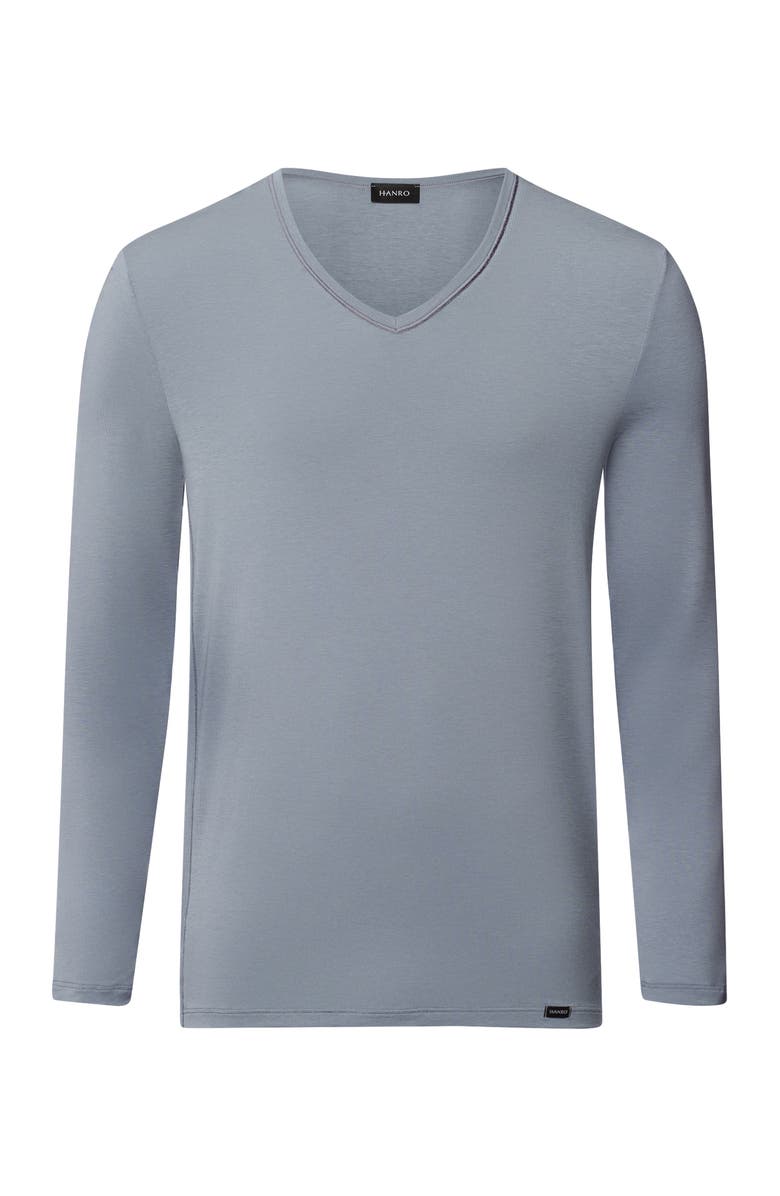 Hanro Natural Function Tencel And Cotton Fitted V-Neck Top, Main, color, Cliff Grey