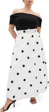 City Chic Anita Mixed Media Off the Shoulder Maxi Dress