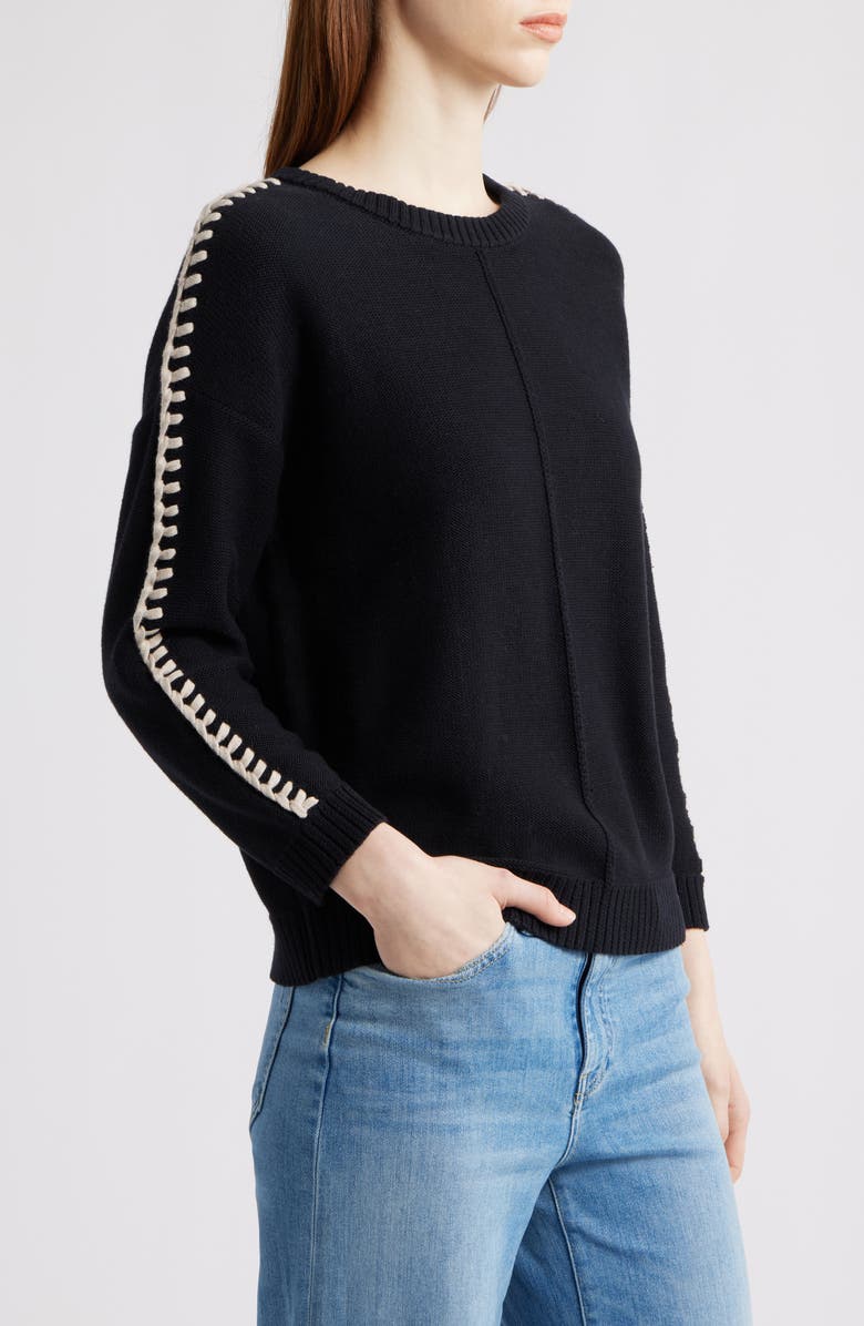 NIC+ZOE Lace Up Relaxed Sweater, Alternate, color, Black Onyx