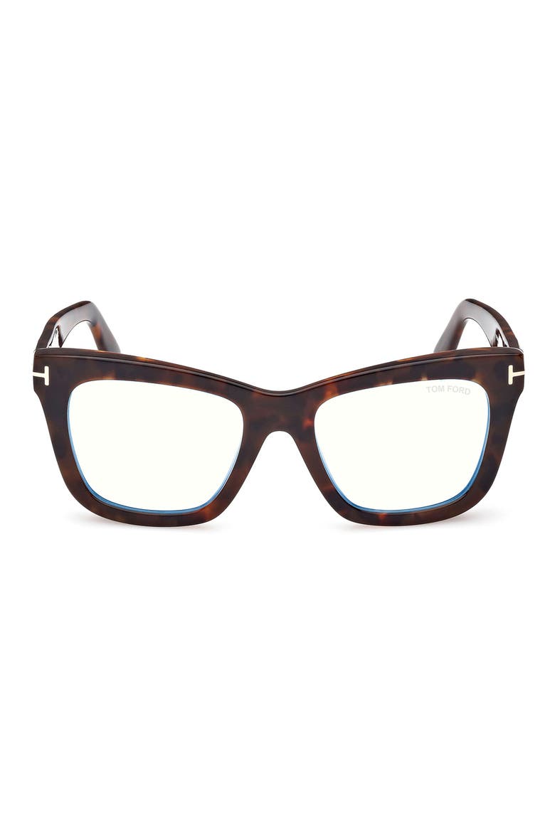 52mm Square Blue Light Blocking Glasses, Main, color, DARK HAVANA