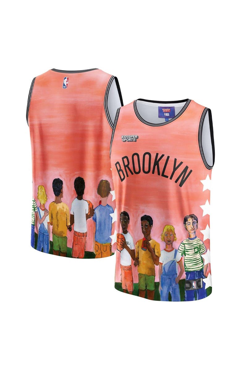 NBA X KIDSUPER Unisex NBA & KidSuper Studios by Fanatics Coral Brooklyn Nets Hometown Jersey, Main, color, Coral