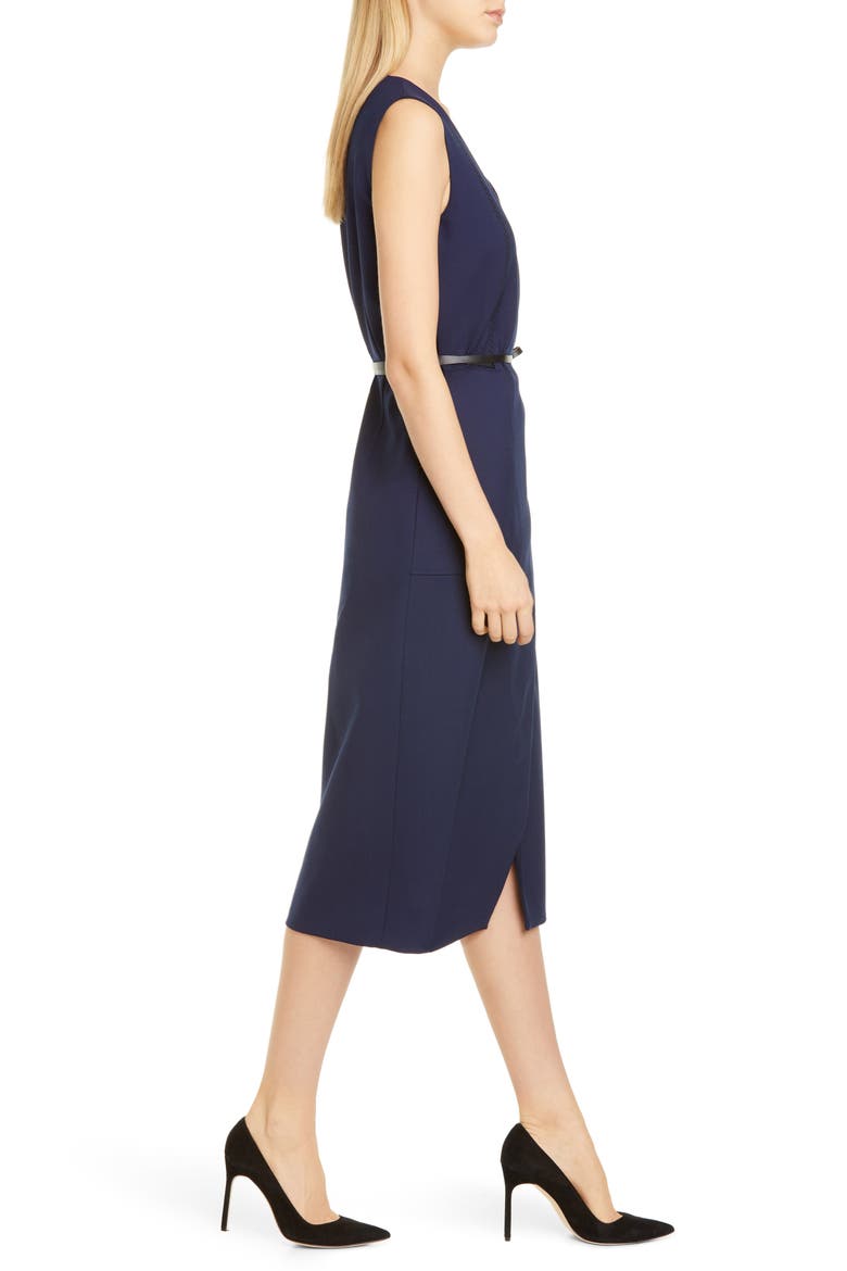 Belted Wool Pencil Dress, Alternate, color, 000406 BERRY BLUE