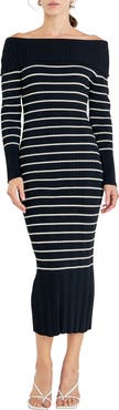 Endless Rose Stripe Off the Shoulder Long Sleeve Sweater Dress