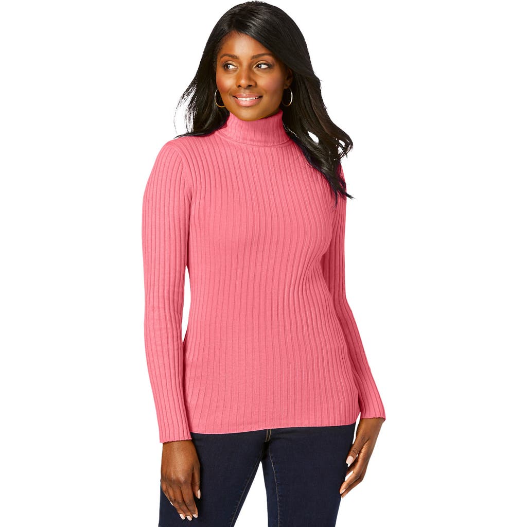 Jessica London Ribbed Cotton Turtleneck Sweater In Pink