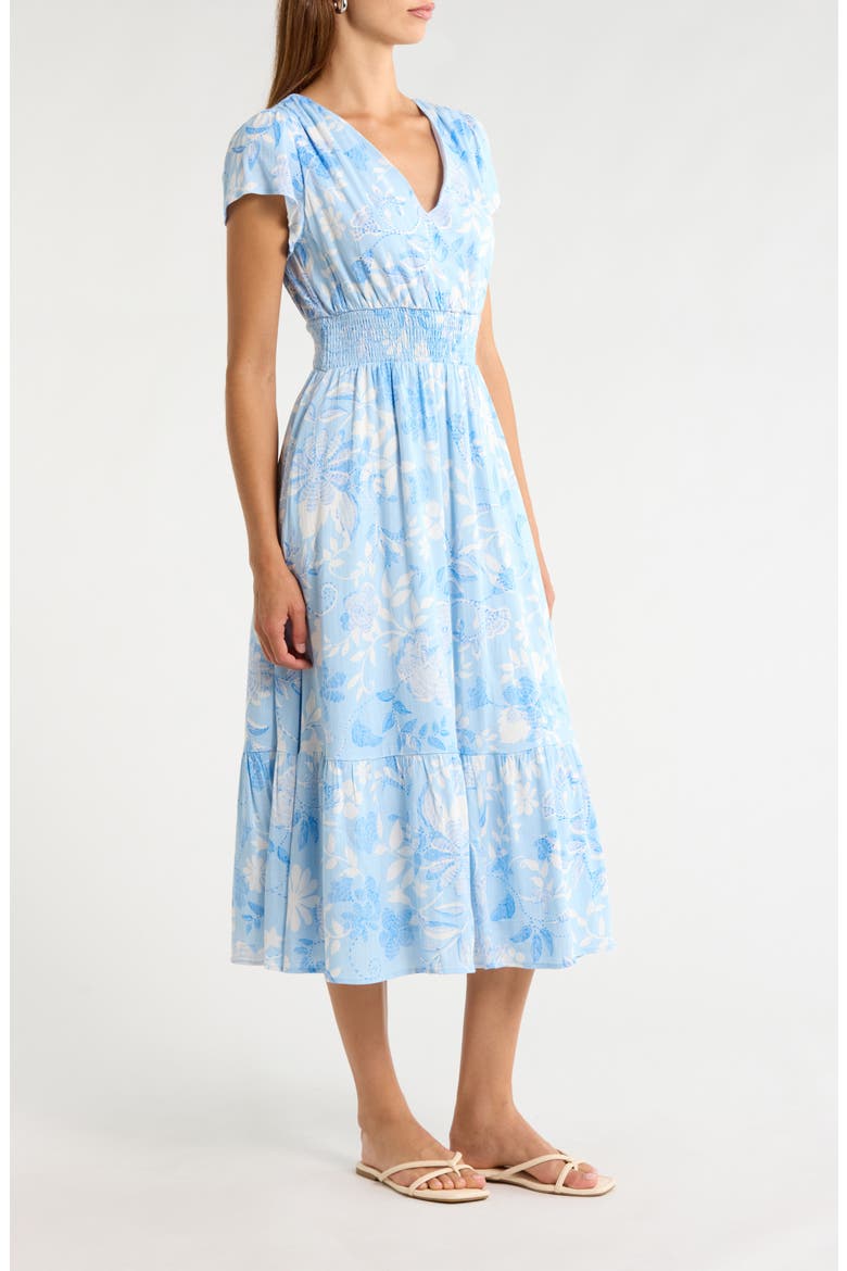 Seraphina Floral Print Ruffle Hem Maxi Dress, Alternate, color, BLUE/ WHITE MULTI
