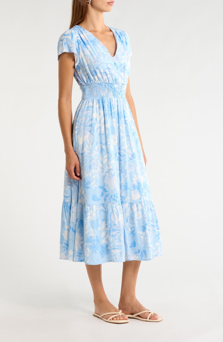SUGARLIPS Seraphina Floral Print Ruffle Hem Maxi Dress, Alternate, color, Blue/ White Multi